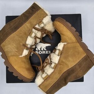 Sorel Joan of Arctic Wedge 2 Shearling Camel Brown Sz 8 Like New